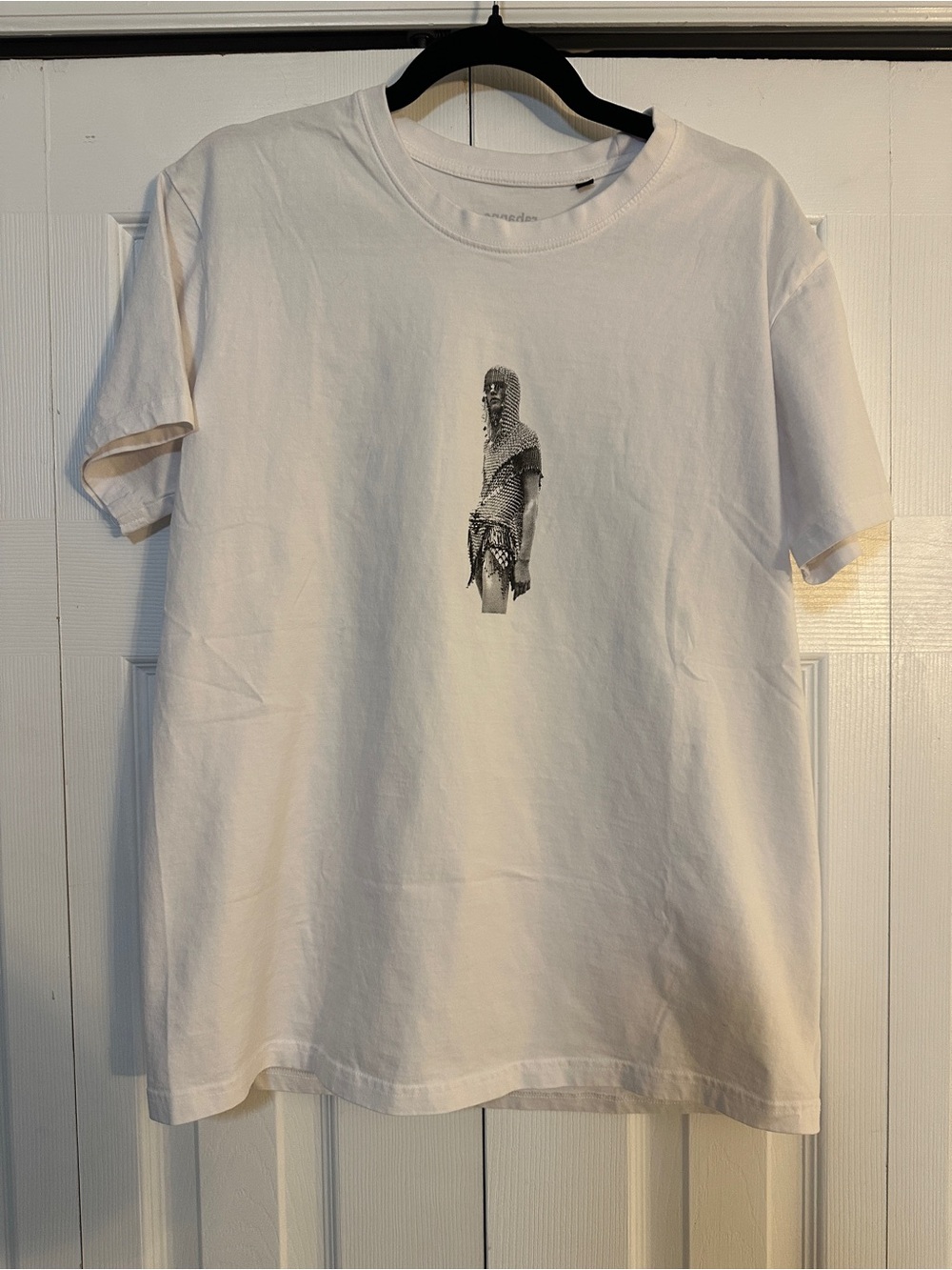 Paco Rabanne White Short Sleeve Tee with Small Black Graphic